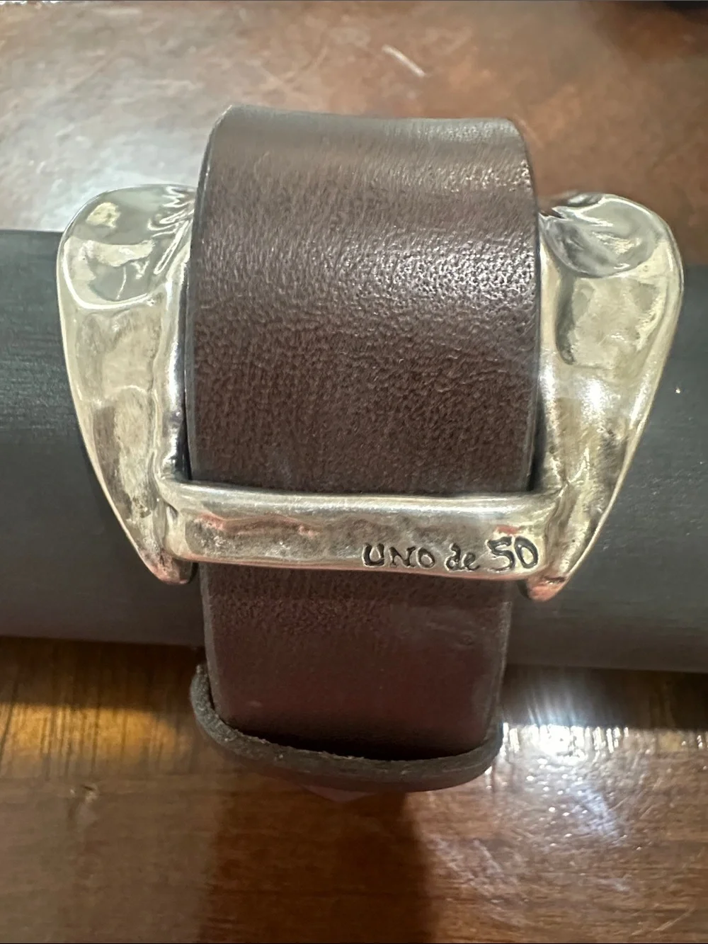 UNO de 50 Brown Leather Bracelet with Silver Buckle